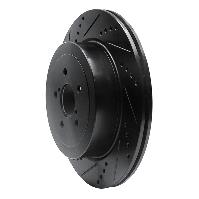 Subaru Impreza Brake Rotor (1) - Rear Left - R1 Concepts - Drilled & Slotted - Black - `03-`04